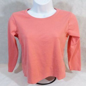 Women's Size UK 16 M&S Collection Long Sleeve Solid Salmon Pink T-Shirt